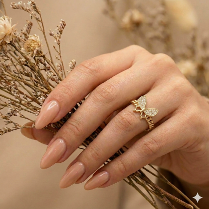 انگشتر پروانه ژوپینگ طرح طلا
